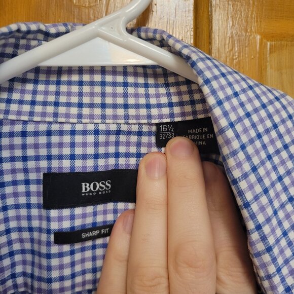BOSS Hugo Boss Sharp Fit Dress Shirt 16.5 32/33 Gingham - Picture 3 of 3